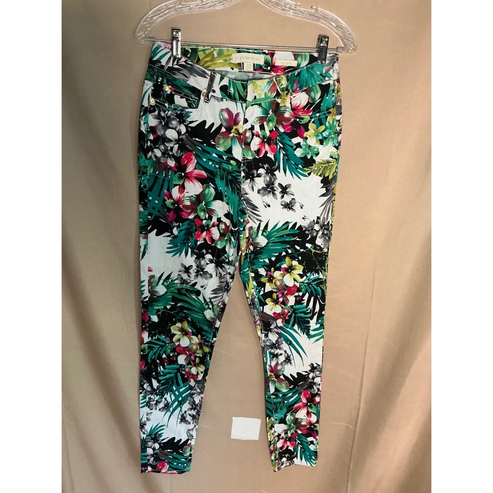 Nicki Minaj Floral Tropical Skinny Pants Women 7/8 Multicolor Mid Rise Excellent